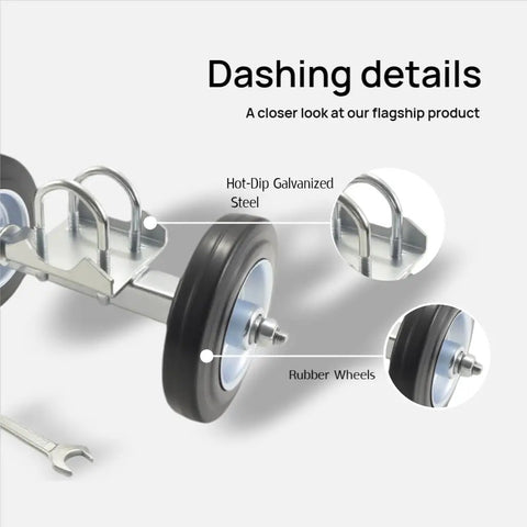 Close-up of 6 Inch Heavy Duty Sliding Gate Rollers with rubber wheels, highlighting galvanized steel components, part of hardware kit.