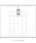 Lexington Extra Large 4 Light Natural Brass Outdoor Pendant Lantern With Clear Glass above front door in outline drawing.