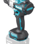 Top Shelf 18V Brushless Cordless Combi Drill Featuring Hammer Drilling 13Mm Chuck Two Speed Control And 21 Torque Settings side view with battery.