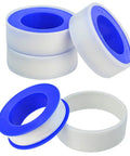 30 Roll Pack Of PTFE Thread Seal Tape One Half Inch By Three Hundred Ninety Four Inches White Teflon Pipe Sealant Tape For Leak Proof Plumbing Water Lines And Air Lines DIY Plumbers, showing multiple rolls stacked and side views.