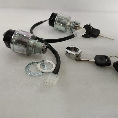 Jwdawn 2 Pcs Jk404C Ignition Key Switch For Electric Forklift, Golf Cart, Trailer, Caravan, showing two switches with keys and connectors.