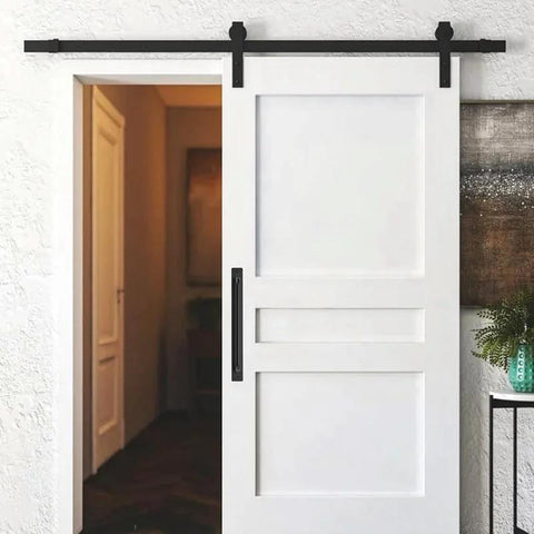 White sliding door with 2 Pack Barn Door Handles For Sliding Doors In Black With Plate Zinc Alloy Rust Resistant Pull Handles Hole Center 8.8 Inches
