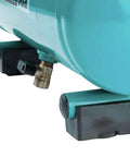 Built Tough One Point Five Horsepower Three Gallon Oil Free Electric Air Compressor Featuring Sixty Decibel Quiet Operation close-up of durable feet and valve