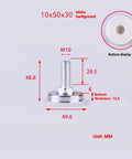 16 Piece Heavy Duty Furniture Levelers Screw In Anti Wobble Table Feet With White Poly Glides For Precise Height Adjustment and Total Rock Solid Floor Support on white background with measurements.