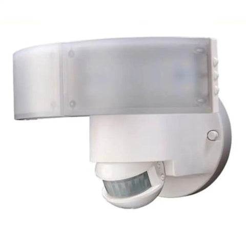 180 Degree LED Motion Security Light for Outdoor Safety White Finish Motion Activated Floodlight with Wide Coverage Energy Efficient LEDs Quick Install No Bulbs to Swap Weatherproof