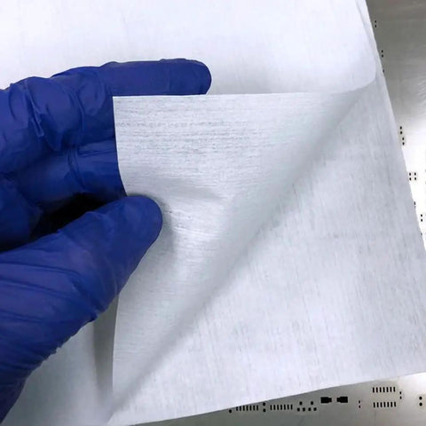 Top Tier Lint Free Nonwoven Cleanroom Wipes Iso Class 5 Rock Solid Absorbent Cellulose Polyester Blend 7 By 7 Inches, showing a hand with a white cleaning sheet.