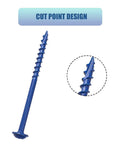 Close-up view of an 8x1 Inch Pocket Hole Screw featuring a cut point design, blue coated for exterior woodworking.