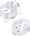 Close-up of 4 Pack Clear Silicone Door Stopper Guards For Handles, Wall And Cabinet Protection in different angles with dimensions