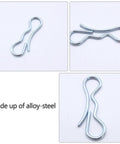 Top Rated 5 Pack Silver Alloy Steel Split Cotter Pins with Heavy Duty Construction, showing multiple angles and shapes.