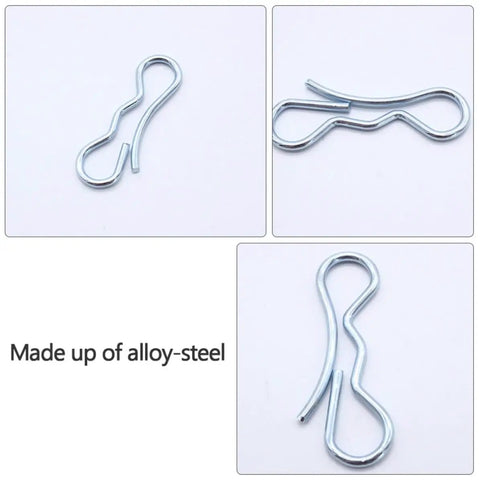 Top Rated 5 Pack Silver Alloy Steel Split Cotter Pins with Heavy Duty Construction, showing multiple angles and shapes.