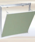 Heavy Duty Removable Attic Access Panel With Solid Aluminum Welded Frame And Big Clear Opening Fits Half Inch Drywall And Spray Foam Insulation 22 By 36 Inches showing the sliding design and frame.