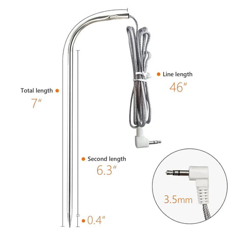 Replacement Waterproof Meat Probes Set Of 2 3.5mm Plug Digital Thermostat Probes for BBQ Grills stainless steel with measurements