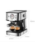 Slick Electric Coffee Maker With Auto Milk Frother For Thick Cappuccino And Hot Latte Brews Stainless Steel Core showing espresso brewing.