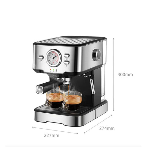 Slick Electric Coffee Maker With Auto Milk Frother For Thick Cappuccino And Hot Latte Brews Stainless Steel Core showing espresso brewing.
