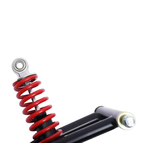 Close-up of Beefed Up Front Suspension Swingarm Kit With Upper And Lower Arms And 220mm Shock for DIY ATV Quad Go Kart Buggy.