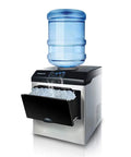 Rapid Chill Countertop Ice Cube Maker And Water Dispenser With Sleek Led Display No Sweat Soft Touch Interface showing ice compartment and water tank.