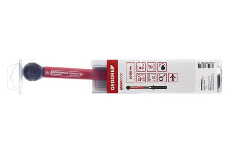 Red Torque Wrench Three Eighths Inch Drive Ten To Fifty Newton Meters Range 335 Millimeter Length in packaging