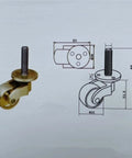 Built Ridiculous Solid Brass Casters, 1 Inch Swivel Wheel Casters With Heavy Duty Screw Stem design with dimensions for precise fitting.