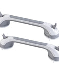 Smooth Operator Suction Shower Grab Bars For Bathtub Safety 2 Pack Strong Grip Handles No Drill Quick Install For Elderly Non Slip Bathroom Handrails Stays Firm Gray 16.8 Inch close-up view of two gray suction handles.