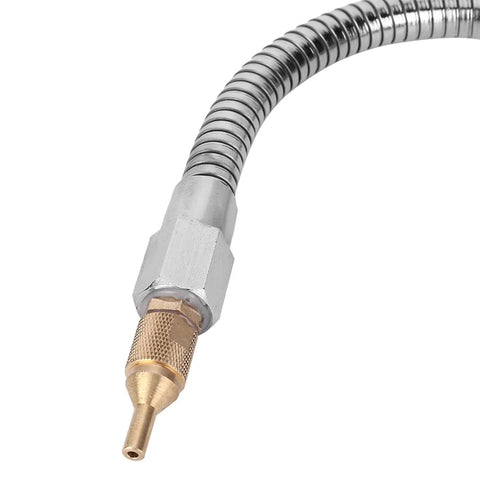 Pro Grade Cnc Coolant Mist Sprayer With Slick Adjust Nozzle For Lathes Mills Woodworking And Machining close-up of adjustable nozzle and flexible tube.