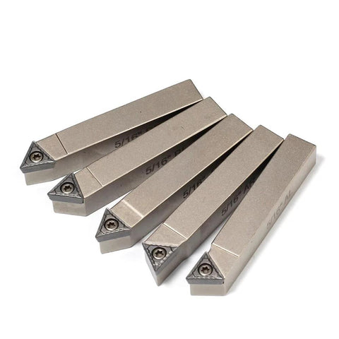 YUFUTOL five-piece mini lathe turning tool set, 5/16" shank, nickel-plated carbide inserts, side view