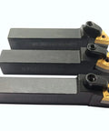 Three 5/8in left-cutting CNC lathe carbide indexable turning tool holders with WNMG431/CNMG431/TNMG331 inserts.