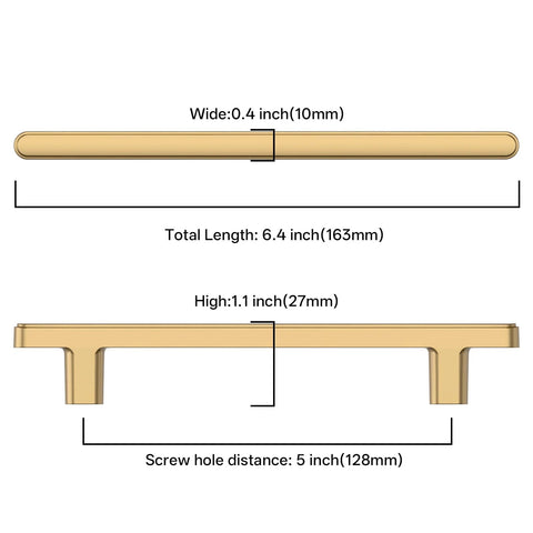 Diagram of Champagne Bronze Cabinet Pulls 5 Inch Center to Center 128mm 6.4 Inch Overall Length Zinc Alloy Drawer Handles dimensions