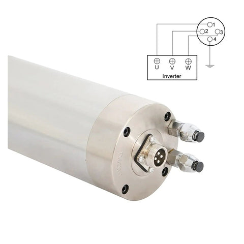 Heavy Duty Water Cooled CNC Spindle Motor 1.5kW With ER11 Collet close-up with wiring diagram for desktop router upgrades.