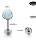 G23 Titanium Flat Back Earrings 20G Opal Ball Studs White 5mm ASTM F136 Hypoallergenic Nickel Free Implant Grade Durable Screw Back For Sensitive Piercings And Dope Everyday Wear, 5mm opal stud and screw back