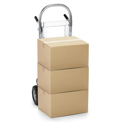 Heavy Duty 2 In 1 Portable Aluminum Dolly Cart With Smart Folding Toe Plate Handles Up To 800 Lbs, stacked boxes for moving.