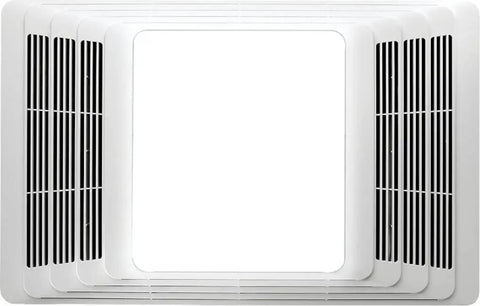 Front view of Ceiling Exhaust Vent With Light For Bathrooms And Home, 100-Watt Bright Lighting, 90 Sq Ft Coverage, white grille.
