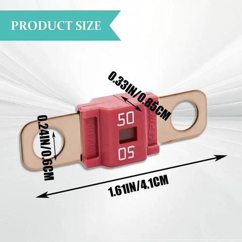 3 Pack 50 Amp Bolt On Fuse Heavy Duty High Current Mini Midi Style With Tin Plated Terminals Flame Resistant Housing Easy Go Install For Trucks Rv Buses And Golf Carts Built Like A Tank measuring 1.61 inches.