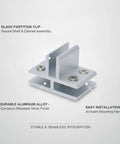 Shelf Clip Aluminum Alloy Glass Partition Connector For Cabinet And Display Assembly In Silver Finish, 1 Piece