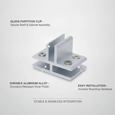 Shelf Clip Aluminum Alloy Glass Partition Connector For Cabinet And Display Assembly In Silver Finish, 1 Piece