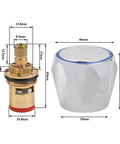 Upgrade Your Sink With This Hot Cold Faucet Tap Handle Knob Conversion Kit, Featuring Durable Copper Valve Reviver Heads For Easy 1/2 Inch Thread Replacement And Fresh Basin Washer Fixes That Fix Leaks Like Magic. copper faucet valve and white handle with size measurements