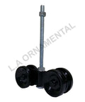 Beefy Barn Door Hanger Trolley Wheel System For Sliding Track With Painted Finish Includes Two Inch Wheel Five And A Half Inch Long Hanger One And Three Eighths Inch Wide And Three Eighths Inch By Seven Inch Screws For Smooth Quiet Sliding Doors