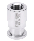 One Half Inch Tri Clamp Adapter To Three Eighths Inch FNPT Thread Ferrule Sanitary Pipe Fitting In Stainless Steel 304, side view