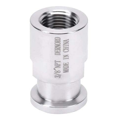 One Half Inch Tri Clamp Adapter To Three Eighths Inch FNPT Thread Ferrule Sanitary Pipe Fitting In Stainless Steel 304, side view