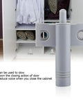 Twenty Piece Soft Close Damper Buffers For Cabinets And Drawers Hella Sturdy Abs Build Ultra Smooth Quiet Operation No Slamming Setup Gray mounted on a cabinet door.