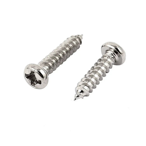 Heavy Duty M3 X 12mm Stainless Steel Self Tapping Screws Featuring Cross Pan Head close-up showing two screws.