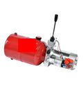 Versatile 12V And 24V Hydraulic Pump Station For Forklifts And Stackers With Semi-Electric All Electric Power Unit Options For DIY Gear Heads in red with valve.