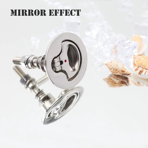 Marine Grade 316 Stainless Steel Boat Cam Latch With Flush Pull Handle And Adjustable Locking Arm Height Back Plate And Automatic Hatch Latches Pack Of Two on reflective surface