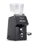 Compact 64mm Flat Steel Burr Coffee Grinder For Home Espresso with black body and transparent bean hopper.
