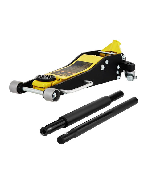 VEVOR 3-ton low-profile floor jack (aluminum/steel) in yellow and black with two removable handles