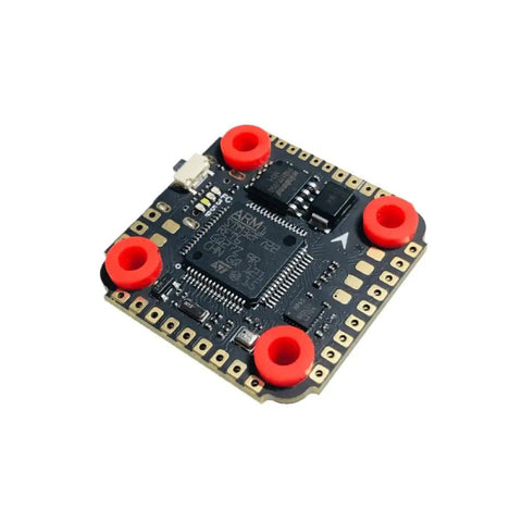 Pro Grade Flight Controller With OSD And Barometer 16M Black Box Data Recorder for FPV drones, compact square design with red mounts.