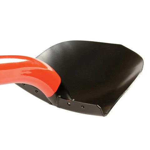 Close-up of the blade and handle connection of the Heavy Duty All Steel Round Point Shovel With 48 Inch Tubular Alloy Handle One Piece Welded