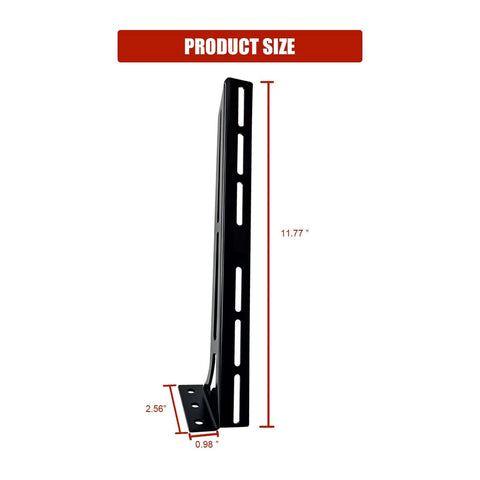 STILEALUS steel amplifier rack, black powder-coated, side view with slotted vertical post and base plate