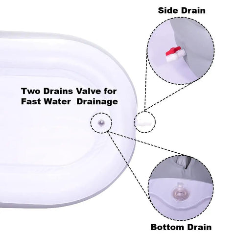 Inflatable Bathtub For Adults 65 By 34 By 28 Inches Foldable Portable Bath Tub With Backrest For Home Spa Or Ice Bath Kick Back And Relax Easy To Inflate And Deflate In Gray White