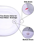 Portable Bath Tub For Adults With Backrest, 65 By 34 By 28 Inches, Foldable Spa Bath Tub With Pump showing side and bottom drains