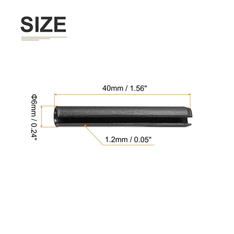 Slotted Spring Pin 6mm x 40mm 20 Pack Black 65Mn Steel Roll Pin For Home Machine Fastening Durable Rust Resistant High Tensile Dowel, side view